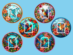 STAINED GLASS HUMMINGBIRDS - 6 PATCH SET - OMNIPOD OVERLAYS