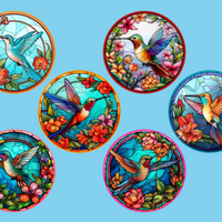 STAINED GLASS HUMMINGBIRDS - 6 PATCH SET - LARGE SOLID OVERLAYS