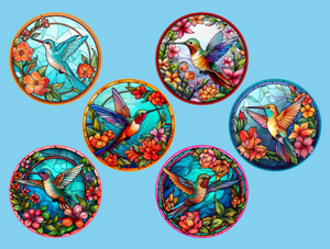 STAINED GLASS HUMMINGBIRDS - 6 PATCH SET - LARGE SOLID OVERLAYS