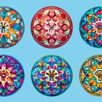 STAINED GLASS MANDALAS - 6 PATCH SET -   MEDTRONIC GUARDIAN OVERLAYS WITH CUT-OUT FOR USE WITH DECK MY DIABETES GRIPSHIELD