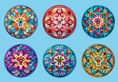 STAINED GLASS MANDALAS - 6 PATCH SET -   MEDTRONIC GUARDIAN OVERLAYS WITH CUT-OUT FOR USE WITH DECK MY DIABETES GRIPSHIELD