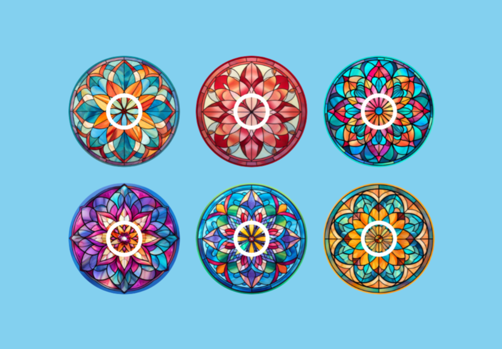 STAINED GLASS MANDALAS - 6 PATCH SET -  LIBRE 3 OVERLAYS