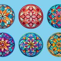 STAINED GLASS MANDALAS - 6 PATCH SET - LARGE SOLID OVERLAYS