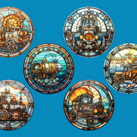 STAINED GLASS STEAMPUNK  6 PATCH SET