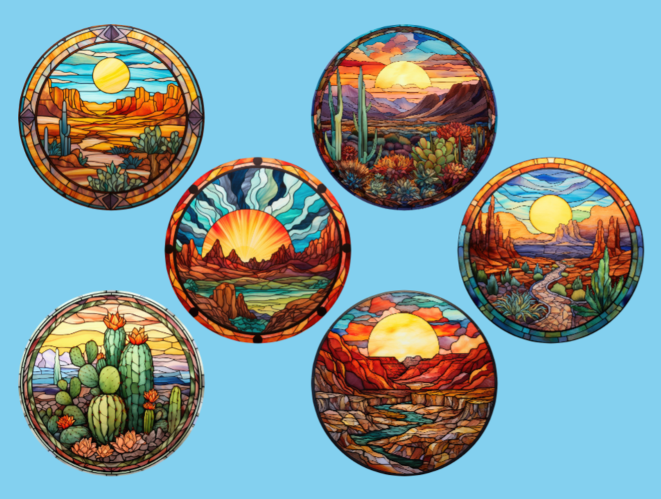 STAINED GLASS WESTERN LANDSCAPES 6 PATCH SET