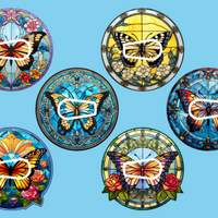 STAINED GLASS BUTTERFLIES - 6 PATCH SET  -  DEXCOM G6 OVERLAYS