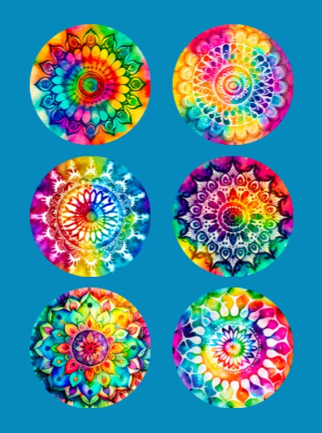 TIE DYE MANDALAS - 6 PATCH SET - FOR THE SUGARSHIELD™ CASE BY DECK MY DIABETES for TANDEM MOBI™ INSULIN PUMP