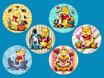 WINNIE THE POOH & FRIENDS - 6 PATCH SET -  MEDTRONIC GUARDIAN OVERLAYS WITH CUT-OUT FOR USE WITH DECK MY DIABETES GRIPSHIELD