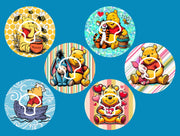 WINNIE THE POOH & FRIENDS - 6 PATCH SET -  MEDTRONIC GUARDIAN OVERLAYS WITH CUT-OUT FOR USE WITH DECK MY DIABETES GRIPSHIELD