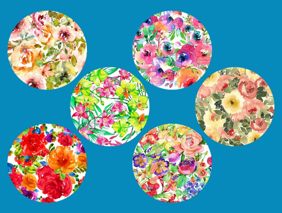 FLOWER BOUQUET WATERCOLOR CIRCULAR 6 PATCH SET