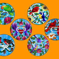 STAINED GLASS BIRDS CIRCULAR 6 PATCH SET