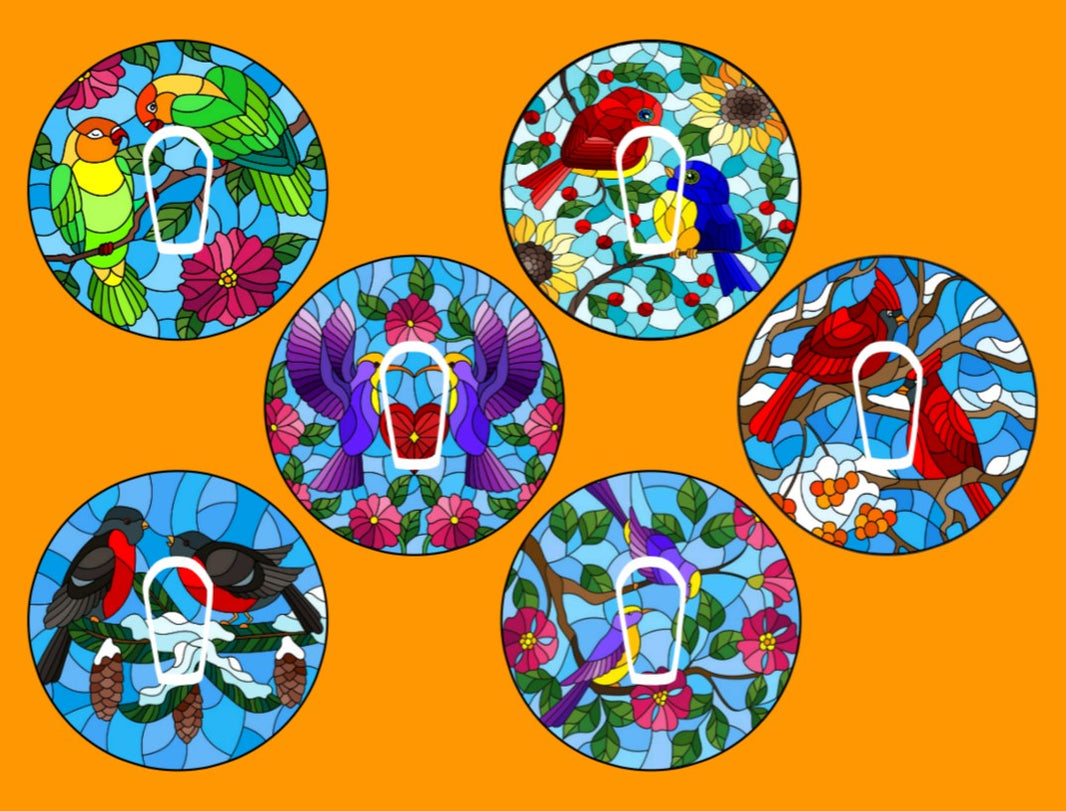 STAINED GLASS BIRDS CIRCULAR 6 PATCH SET