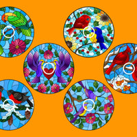 STAINED GLASS BIRDS CIRCULAR 6 PATCH SET