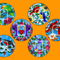 STAINED GLASS BIRDS CIRCULAR 6 PATCH SET