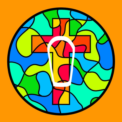 STAINED GLASS CROSS CIRCULAR PATCH