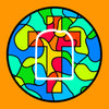 STAINED GLASS CROSS CIRCULAR PATCH