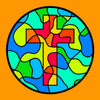 STAINED GLASS CROSS CIRCULAR PATCH