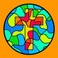 STAINED GLASS CROSS CIRCULAR PATCH