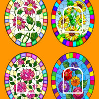 STAINED GLASS FLOWERS OVAL 4 PATCH SET